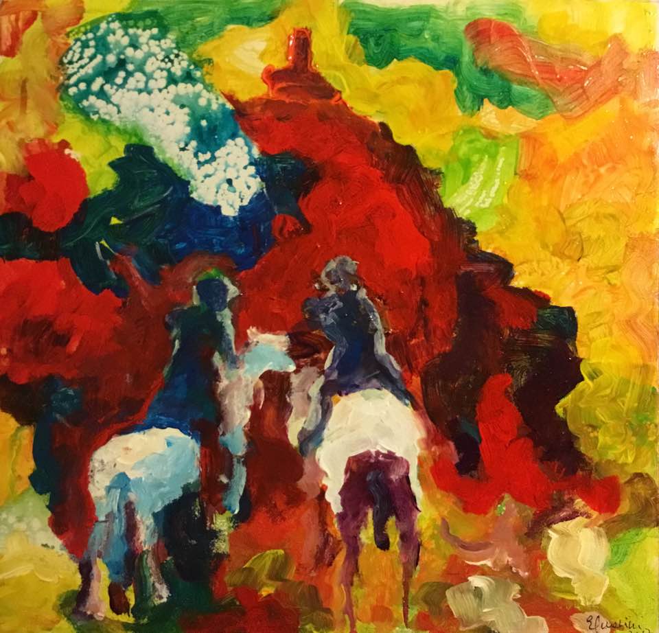 Quadro del pittore Eugenio Guarini - 2305 A cavallo su per la collina