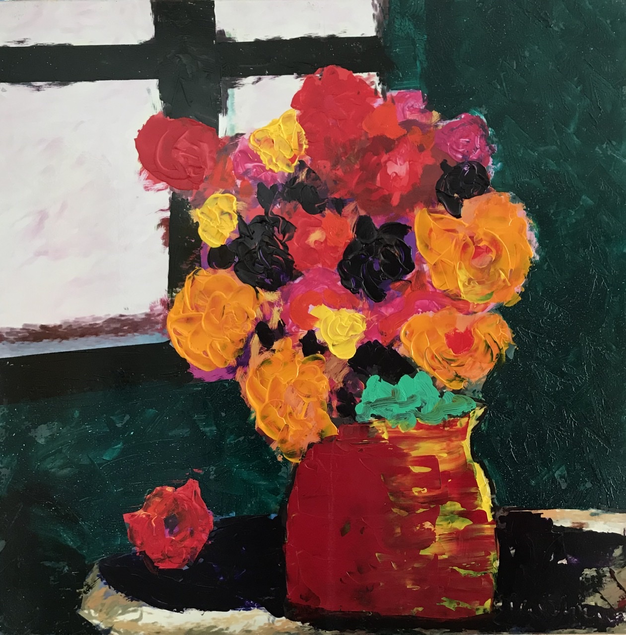 Quadro del pittore Eugenio Guarini - 2073 Vaso di fiori vicino alla finestra