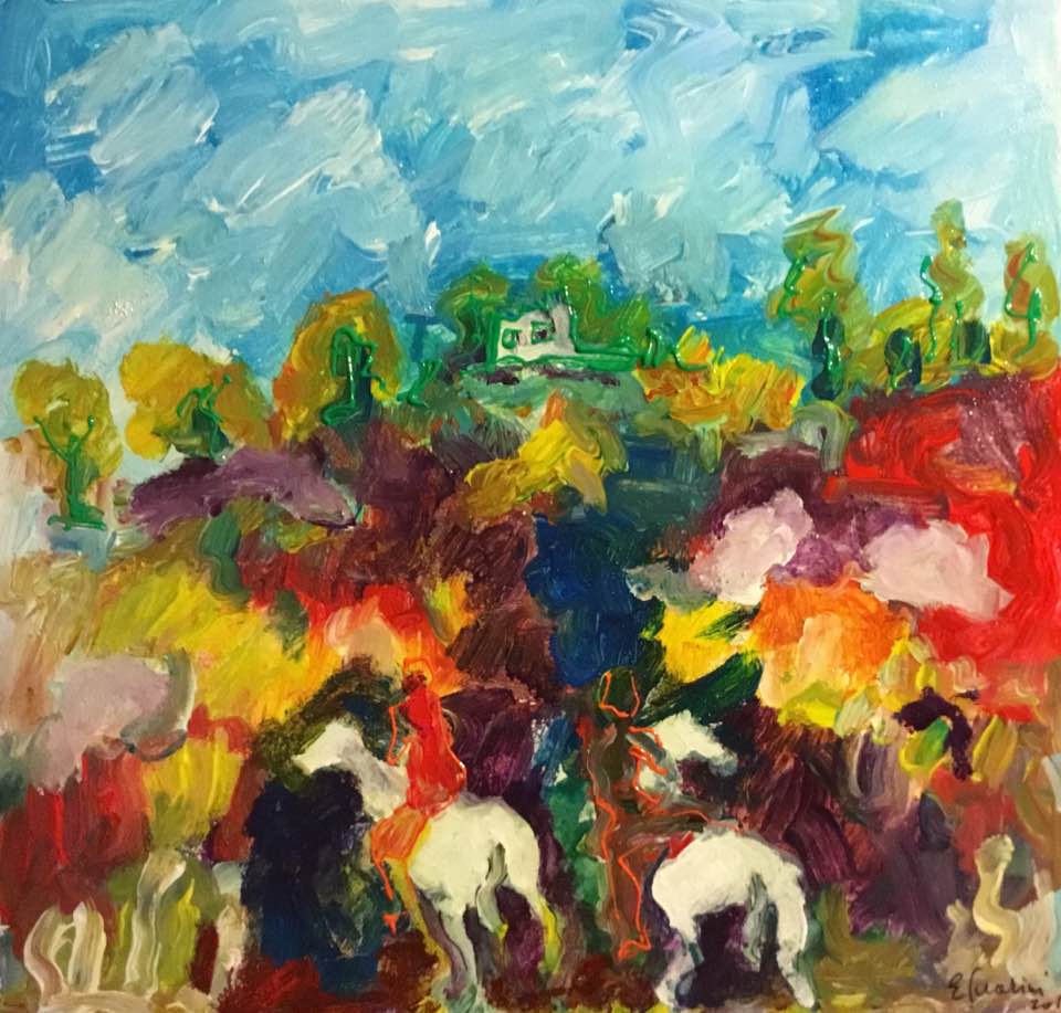 Quadro del pittore Eugenio Guarini - 2304 A cavallo verso casa