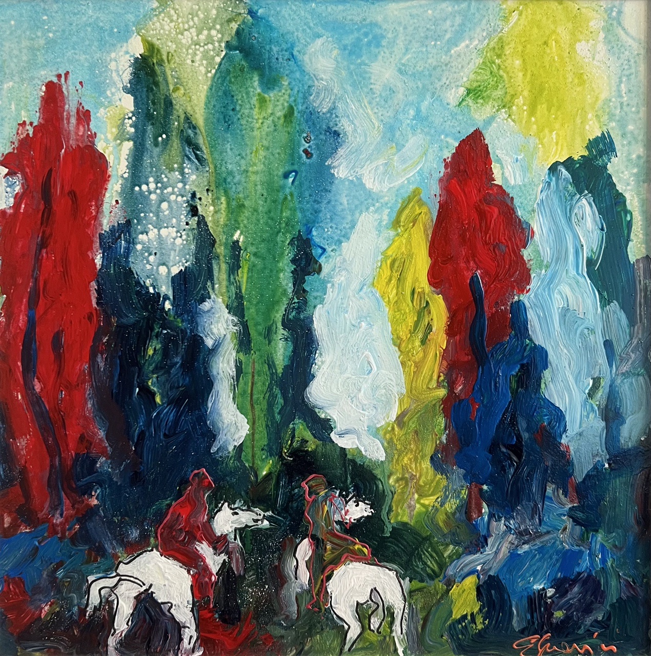 Quadro del pittore Eugenio Guarini - 2306 A cavallo lungo il viale alberato